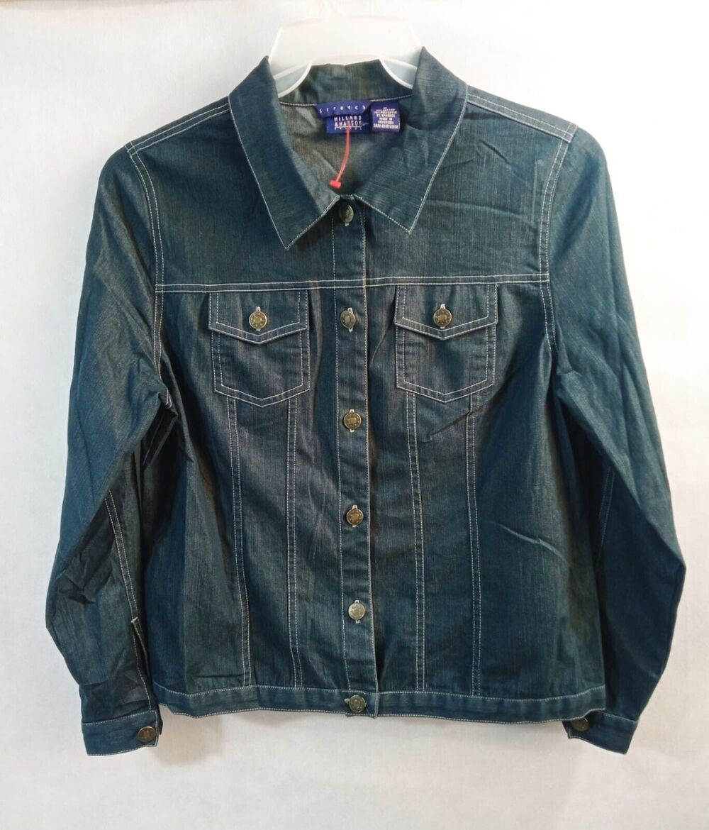 Hillard & Hanson Casual Stretch Denim Button Front Jean Jacket Women's Size M